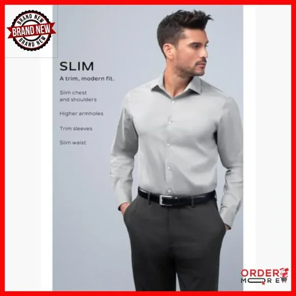 Slim Fit Dress Shirt Ultra Wrinkle Free Flex Collar Stretch Long Sleeve